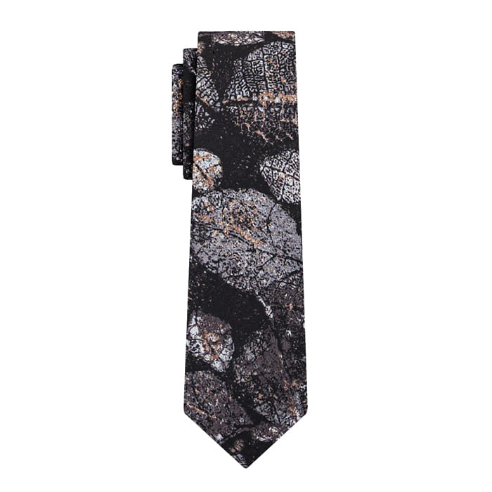 Krawat z wiskozy granatowy w liście EM 25 - EM Men's Accessories