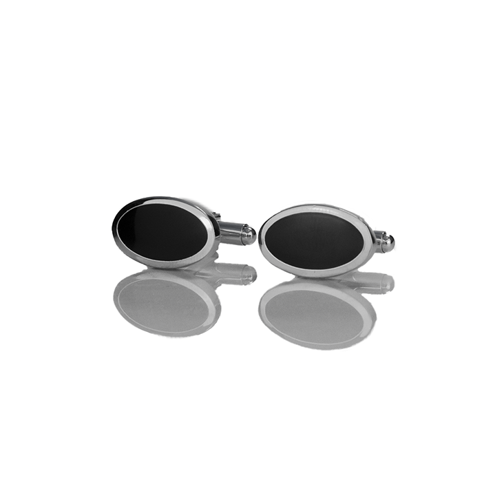 Spinki do mankietów klasyczne srebrne owalne z czarnym oczkiem EM 5 - EM Men's Accessories
