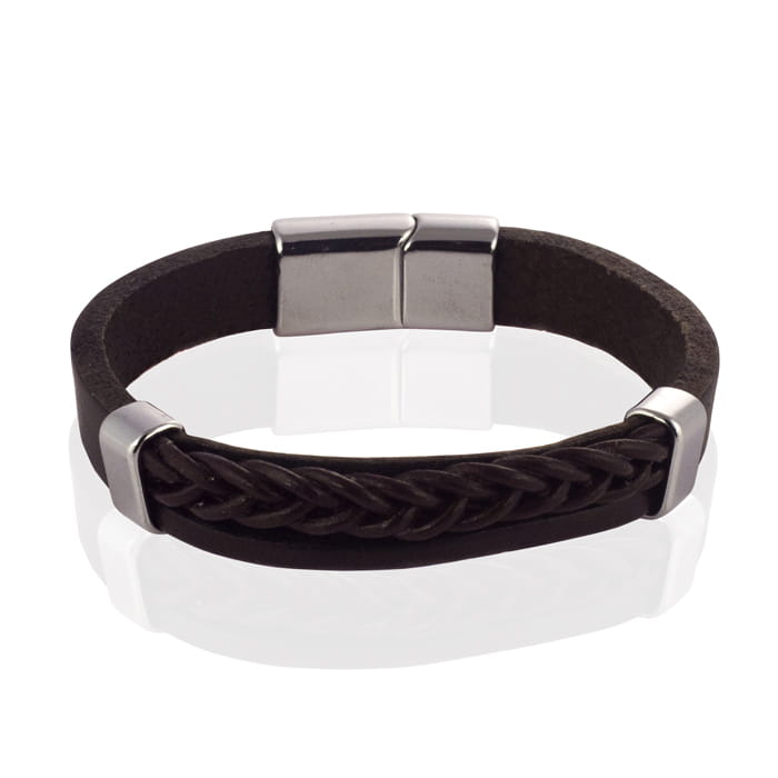 Bransoletka skórzana brązowa EM 34 - EM Men's Accessories