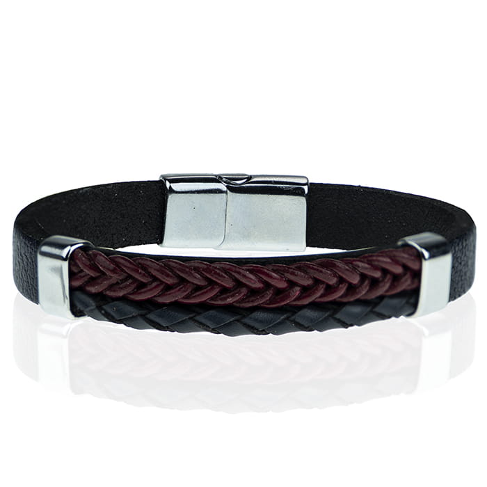 Bransoletka skórzana granatowo-bordowa EM 9 - EM Men's Accessories