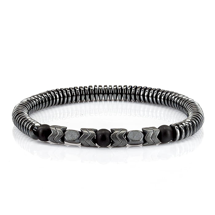 Bransoletka koraliki w kolorze srebrnym EM 14 - EM Men's Accessories