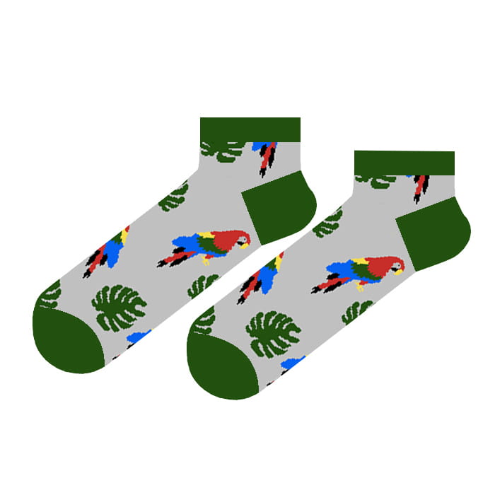 Skarpety stopki szare w papugi i liście monstery EM - EM Men's Accessories