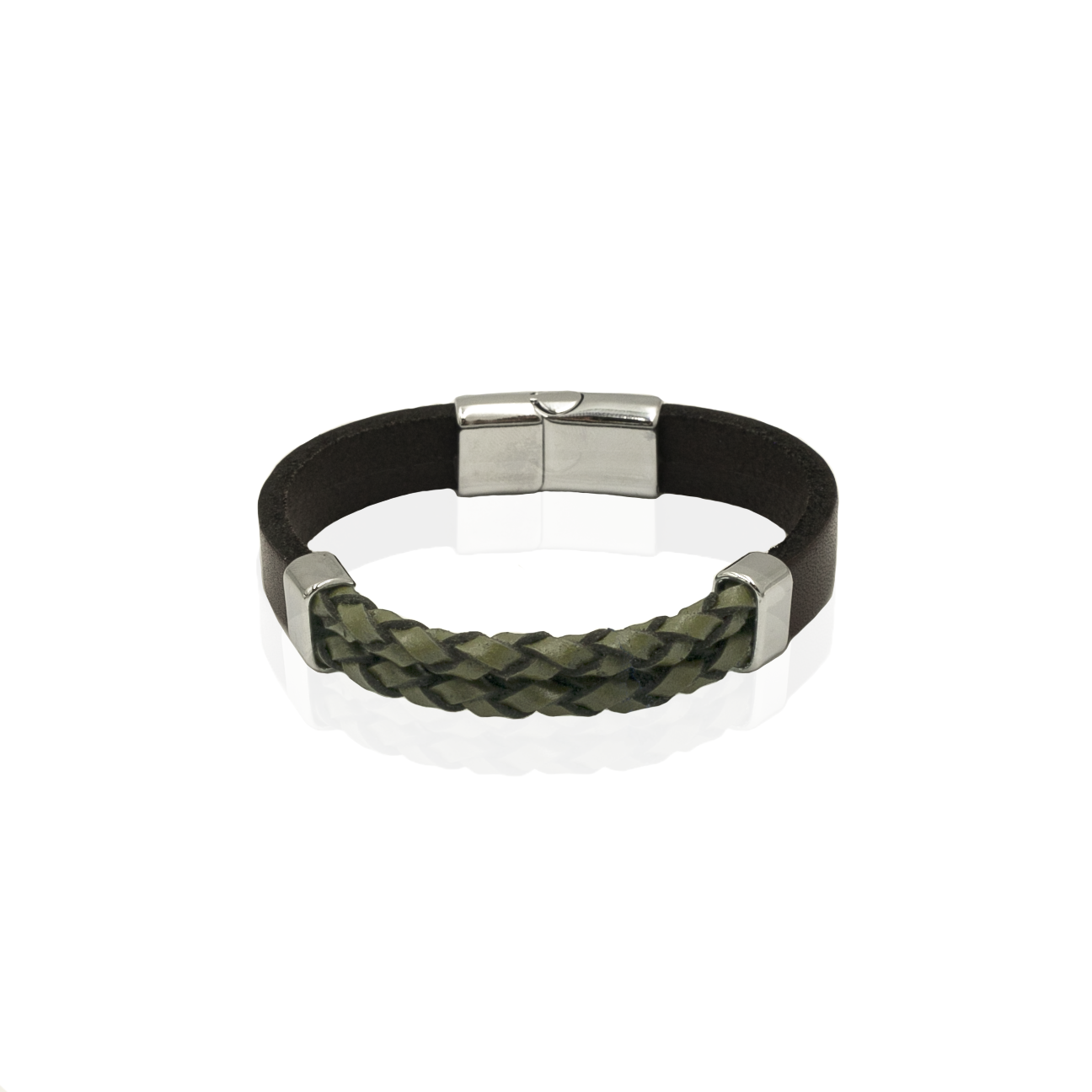 Bransoletka skórzana brązowo-zielona EM 30 - EM Men's Accessories