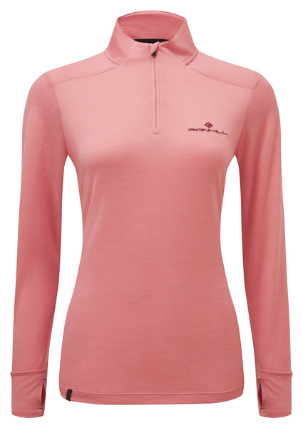 RONHILL bluza biegowa damska TECH MERINO 1/2 ZIP TEE różowa