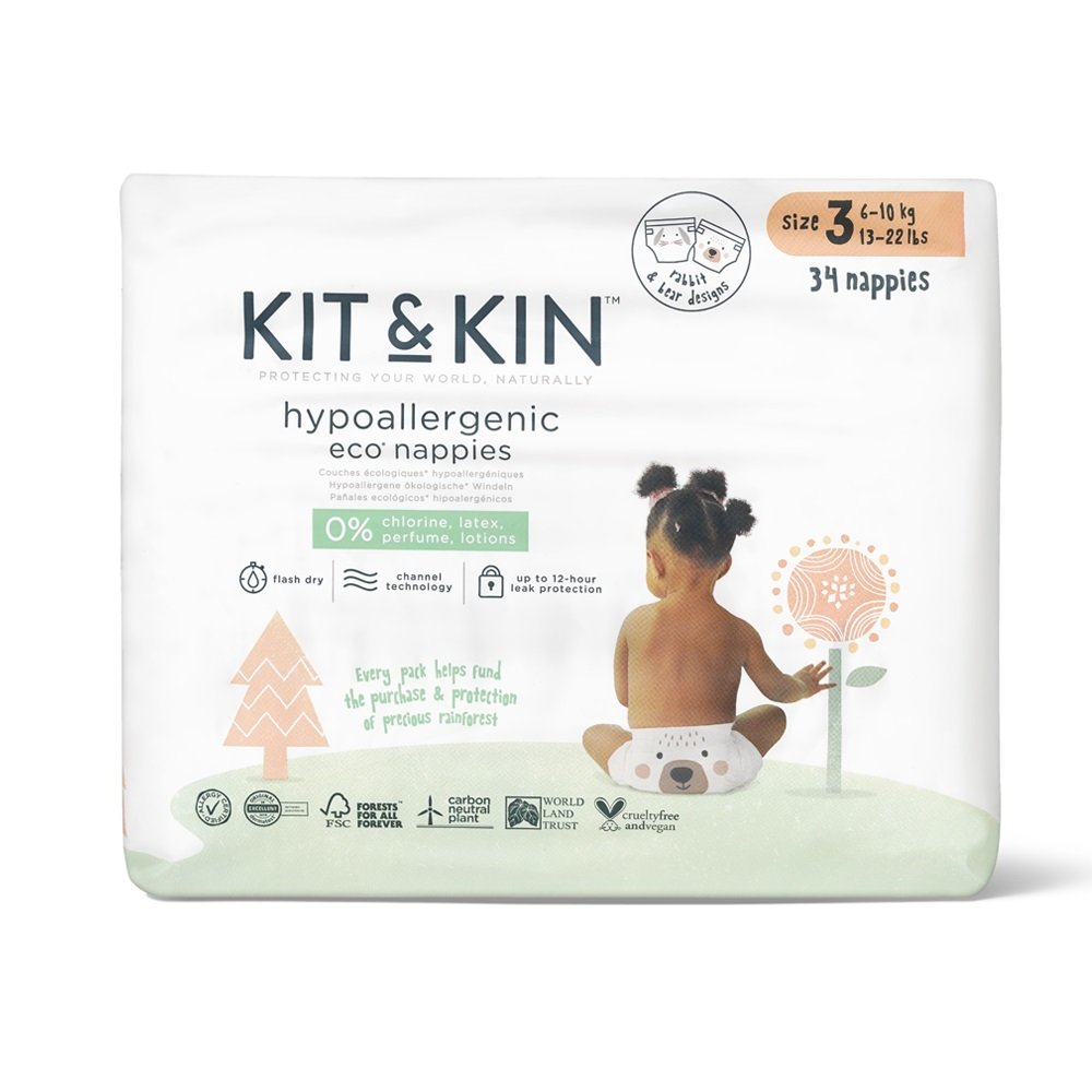 Kit and Kin Kit and Kin, Biodegradowalne pieluszki jednorazowe, Maxi, 7-11 kg, mix wzorów, 34 szt.