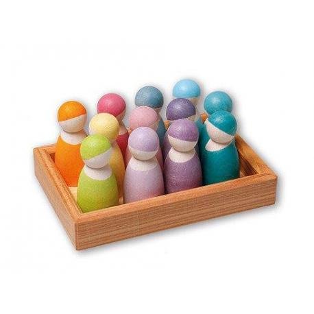 Grimms 12 drewnianych pastelowych przyjaciół 1+ - Grimm's Zabawka drewniana - Montessori 10579
