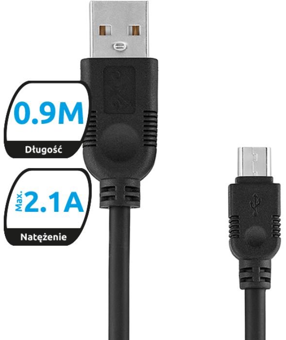 EXC Kabel USB 2.0 eXc WHIPPY USB A M micro USB B M 5-pin 0,9m czarny KKE0KKBU0010