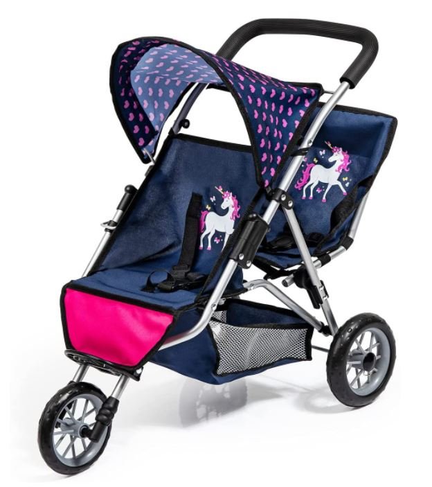 Bayer Design 39154AA podwójny wózek dla lalek, niebieski, różowy, jednorożec 39154AA