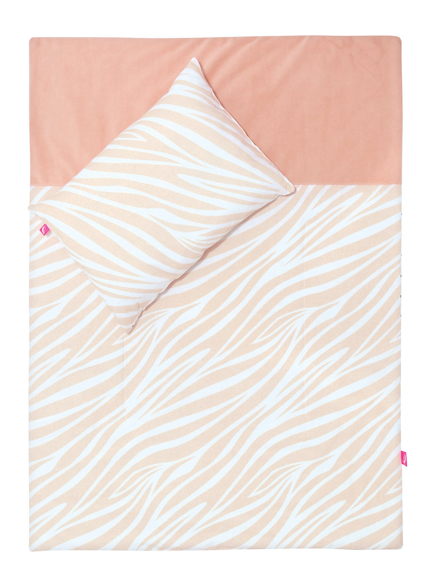 Motherhood, Zestaw przedszkolaka: ocieplany kocyk/kołderka wraz z poduszką, Zebra łososiowa