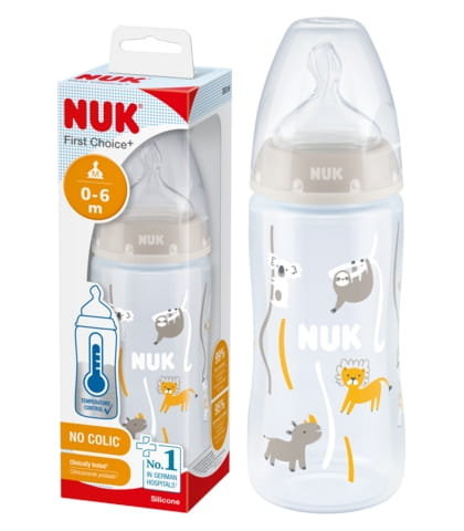 Nuk Butelka Fc+ Antykolkowa Z Czujnikiem Ciepła 300Ml 0M+ Szara