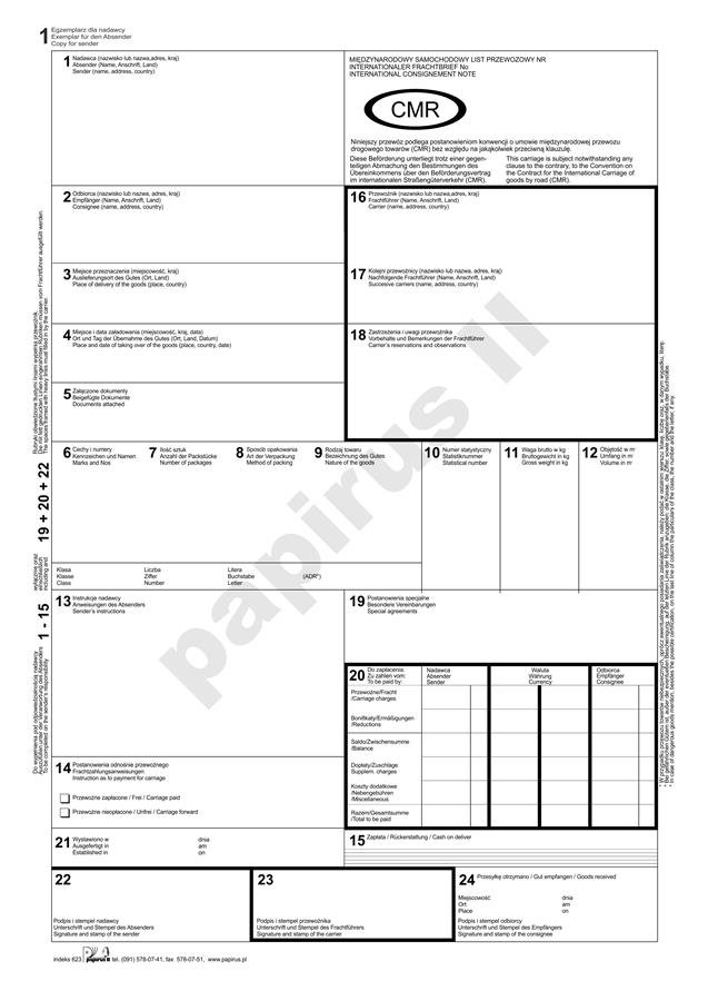Papirus DRUK LIST PRZEWOZOWY 4SKL A4 PIR CMR MIEDZYNAROD 31552-uniw