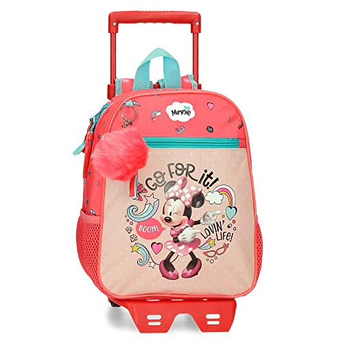 Disney Minnie Lovin Life Plecak przedszkolny z wózkiem, wielokolorowy, 23 x 28 x 10 cm, mikrofibra, 6,44 l, kolorowy, przedszkolny plecak z wózkiem, kolorowy, Plecak przedszkolny na kółkach