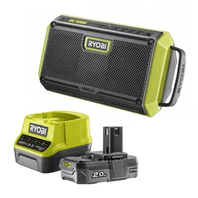 Głośnik mobilny RYOBI RBT18-0 + Akumulator RYOBI ONE+ RC18120-120 2Ah 18V + ładowarka
