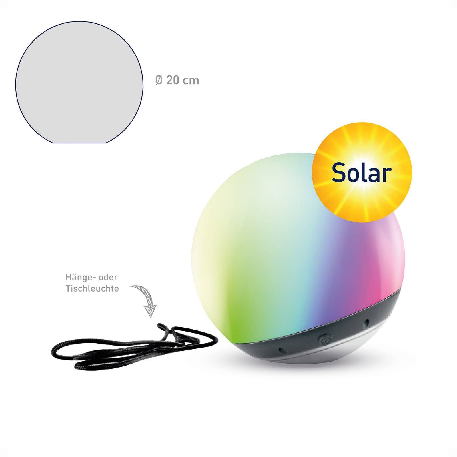 Kula LED tint Pendula Solar, IP44, biała, CCT, RGB