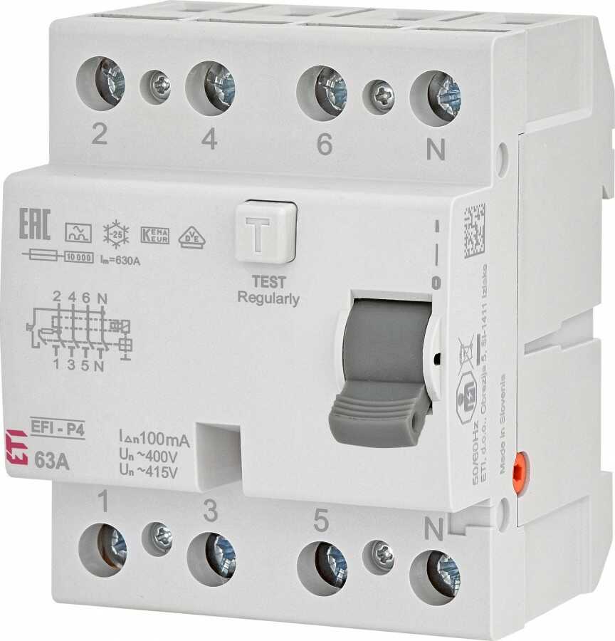 Eti-Polam Wyłącznik różnicowoprądowy 4P 63A 0,1A EFI-P4 A 63/0.1 002061523 002061523