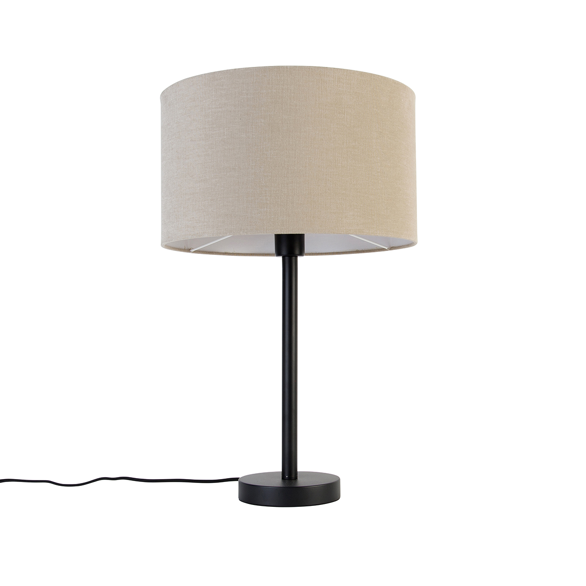 QAZQA Nowoczesna lampa stołowa czarna z kloszem boucle jasnobrązowym 35 cm - Simplo
