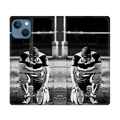 Skórzane etui Portfel do Iphone 14 (6.1) Sport Rugby Czarny Biały
