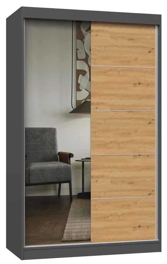 szafa Przesuwna z lustrem 120 cm dąb artisan antracyt Lolof