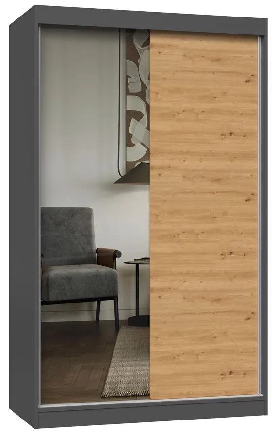 Szafa ubraniowa z drzwiami przesuwnymi 120 cm dąb artisan antracyt B4-A74