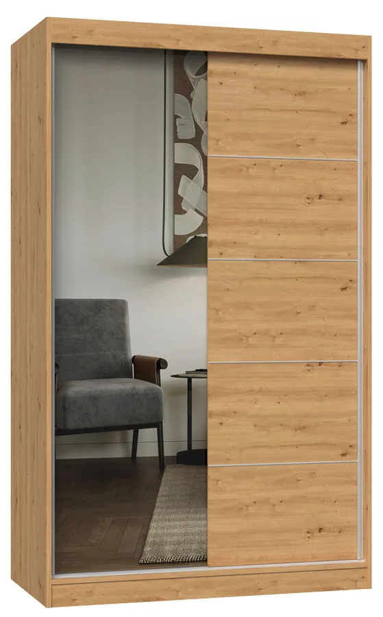 Szafa dwudrzwiowa przesuwna z lustrem 120 cm dąb artisan H4-D23