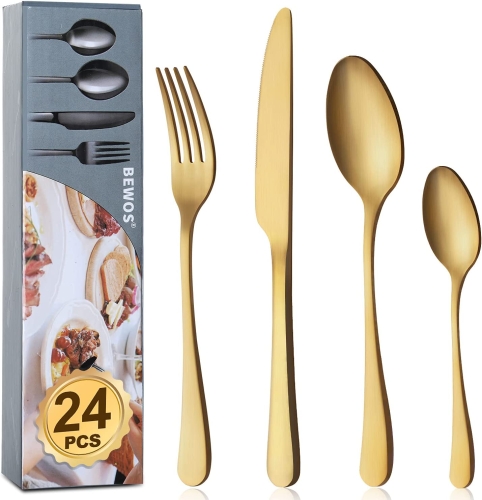 BEWOS Gold komplet sztućców 24 el. złoty mat