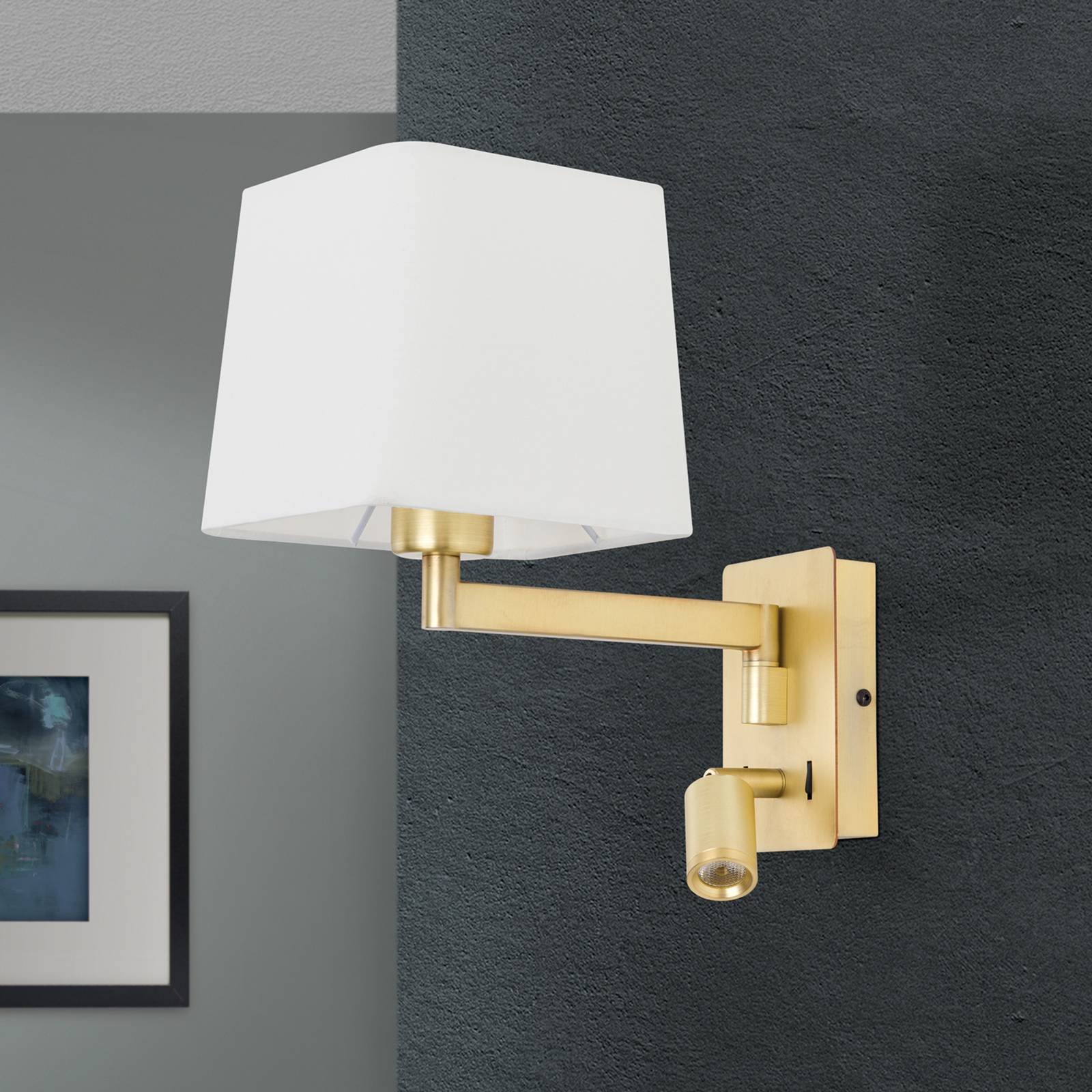 Kinkiet z tkaniny Carlton, mosiądz matowy