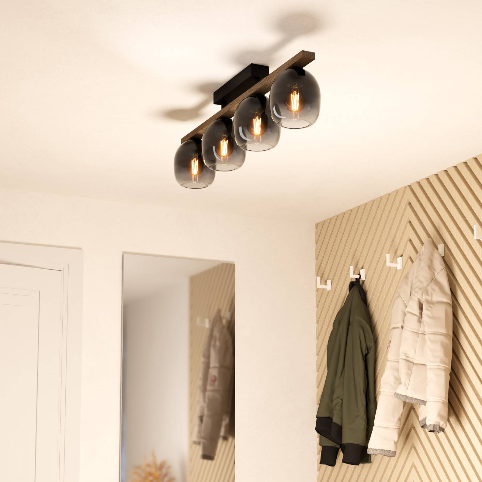 Lampa sufitowa Filago, cztery klosze dymione szkło