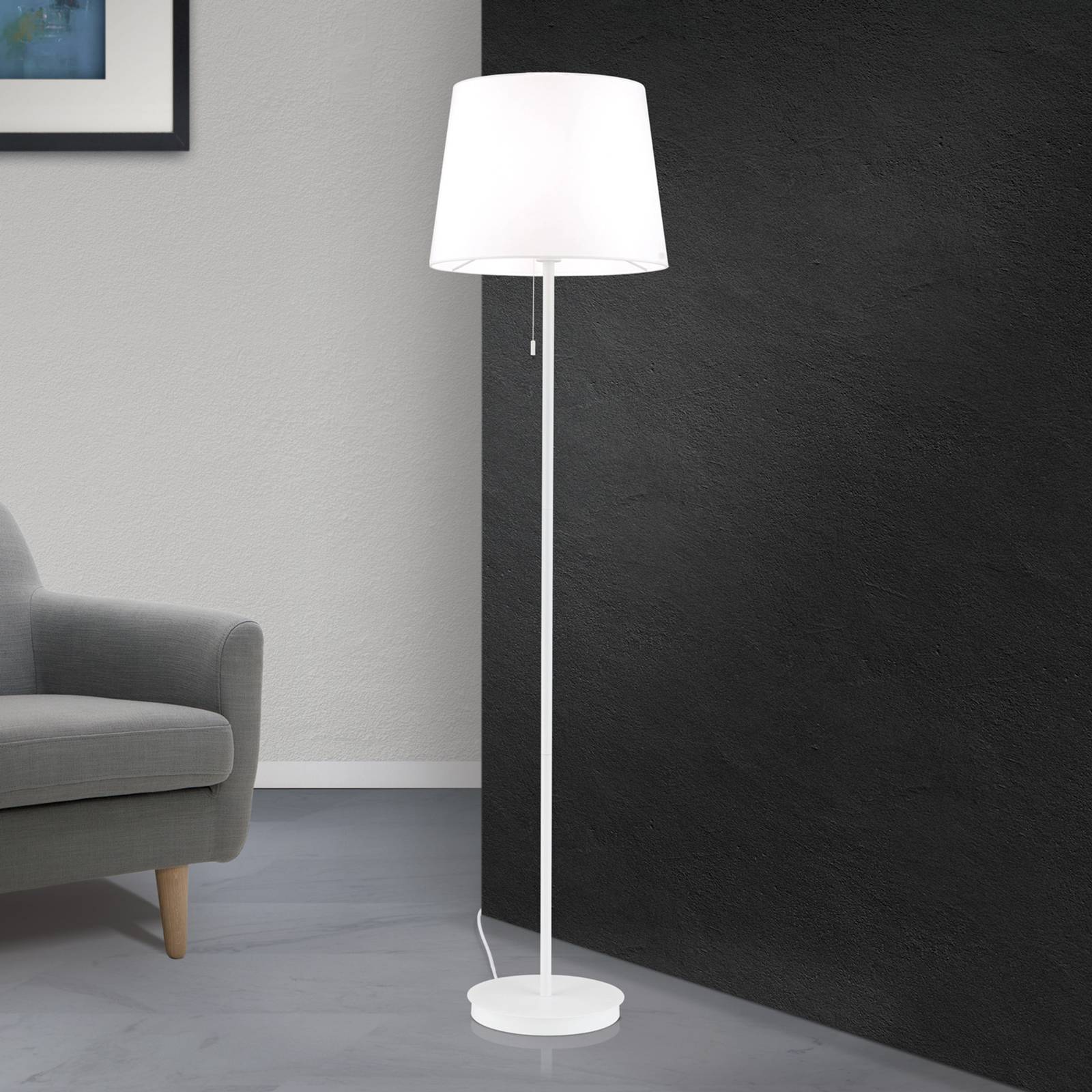 Tekstylna lampa stojąca Ludwig, biała