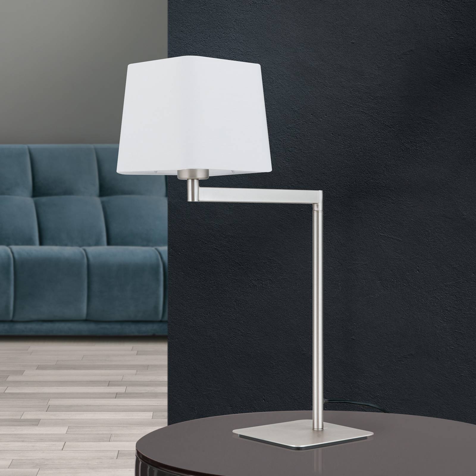 Lampa stołowa z tkaniny Carlton, nikiel matowy