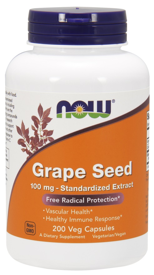 NOW Foods - Ekstrakt z Pestek Winogron, 100mg,  200 kapsułek roślinnych