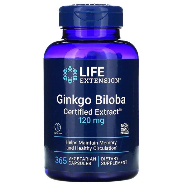 Life Extension - Ginkgo Biloba, Certyfikowany Ekstrakt, 120mg, 365 vkaps