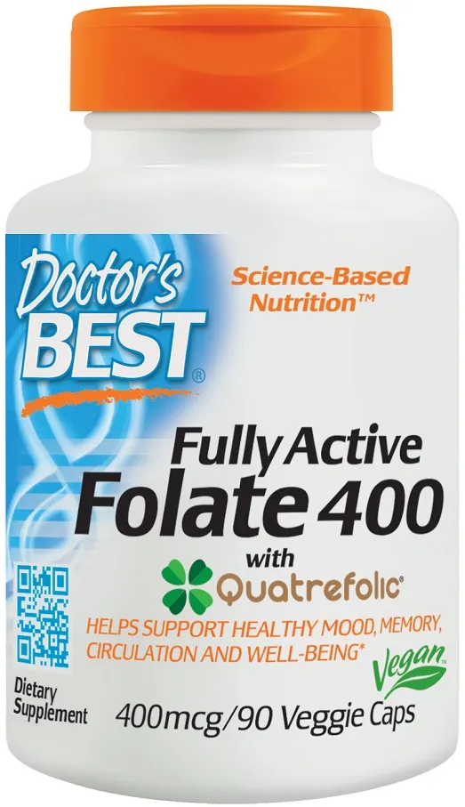 ﻿Doctor's Best - Fully Active Folate 400 with Quatrefolic, 400mcg, 90 vkaps