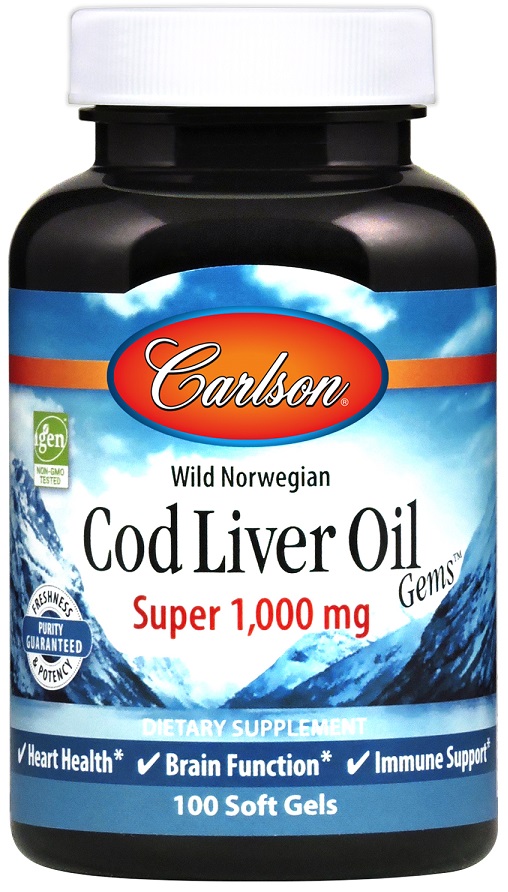 Carlson Labs - Wild Norwegian Cod Liver Oil, 1000mg, 100 kapsułek miękkich