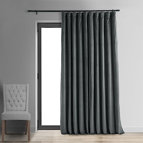 Half Price Drapes Podpisana podwójna zaciemniająca aksamitna zasłona, naturalna szara, 100 x 108
