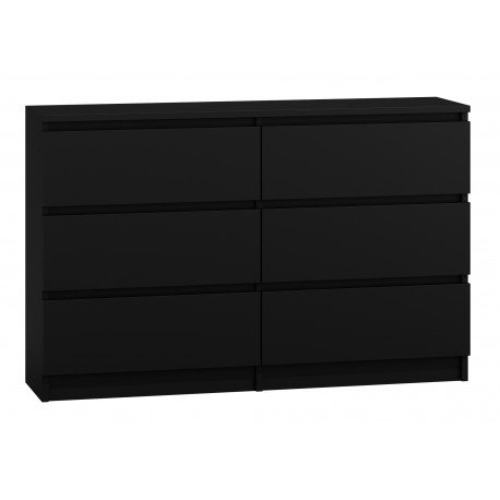 Topeshop Komoda duża z 6 szufladami, czarna, 118x30x77 cm