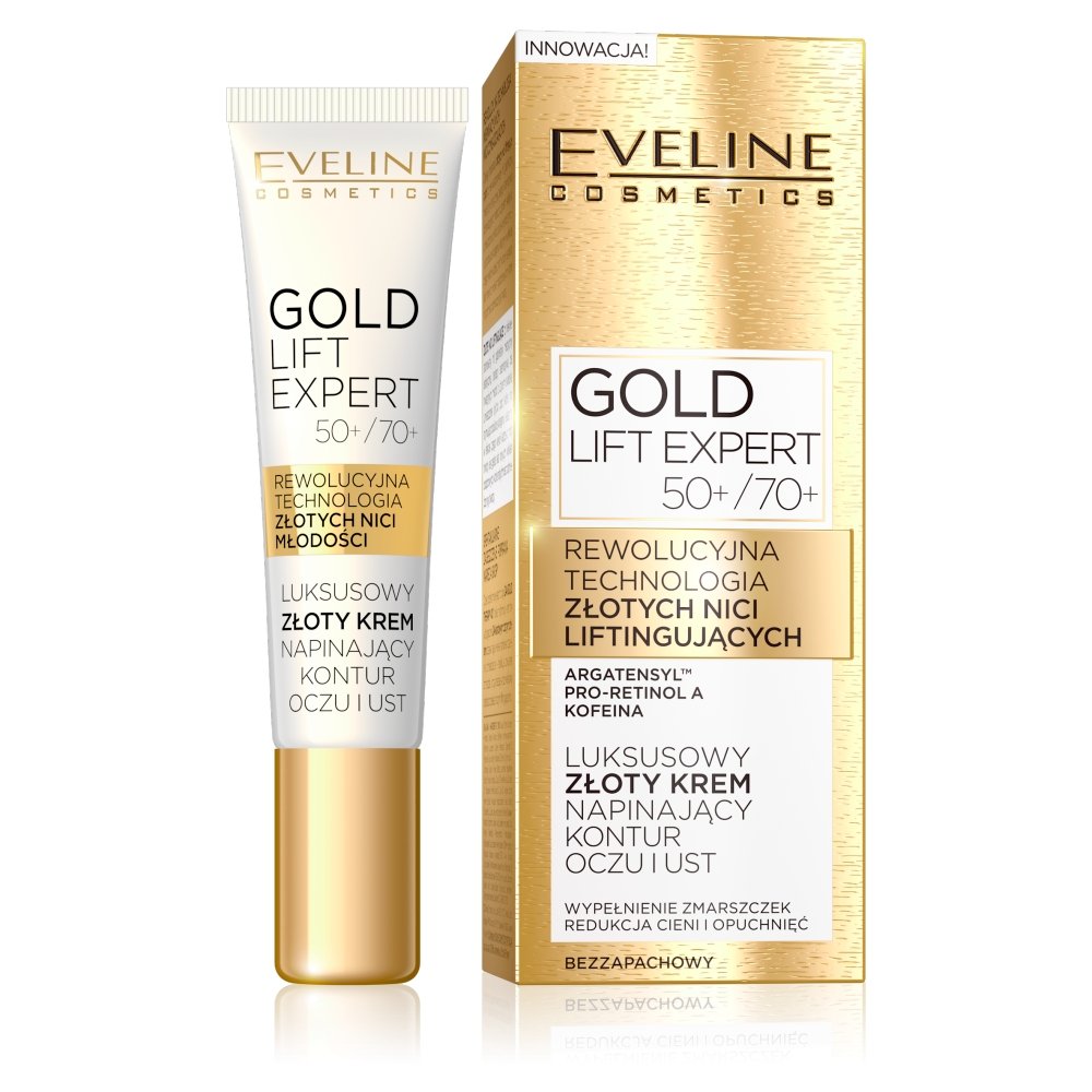 Eveline Gold Lift Expert 50+ 70+ 15 ml Luksusowy złoty krem napinający kontur oczu i ust Evelin