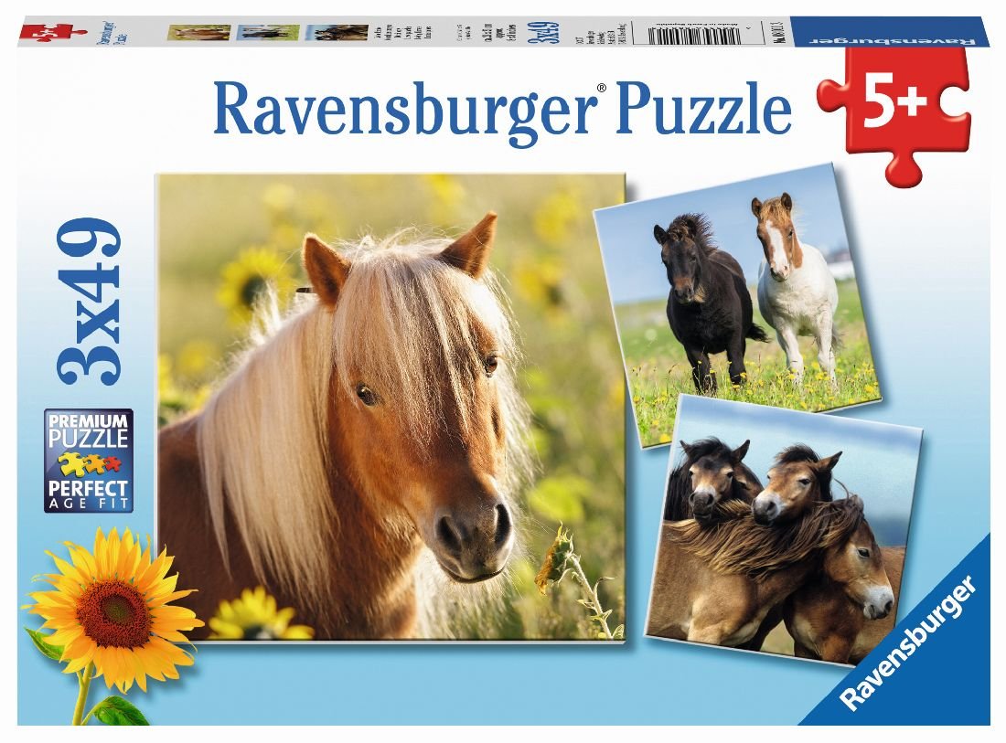 Ravensburger Puzzle 8011 Konie 3X49 Elementów Puzzle Dla Dzieci (8011) Unikalne Elementy, Technologia Softclick - Klocki Pasują Idealnie