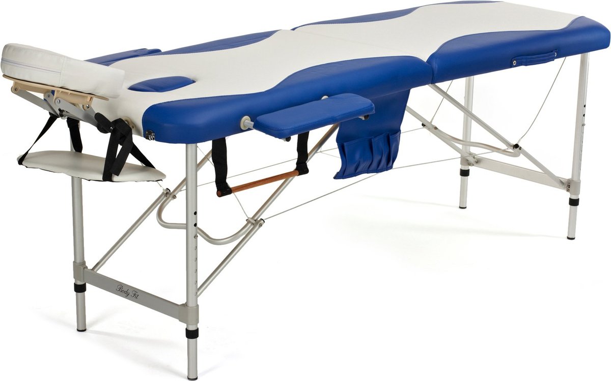 BODYFIT Łóżko do masażu 2 segmentowe aluminiowe BODYFIT, biało-niebieskie, 212x82 cm
