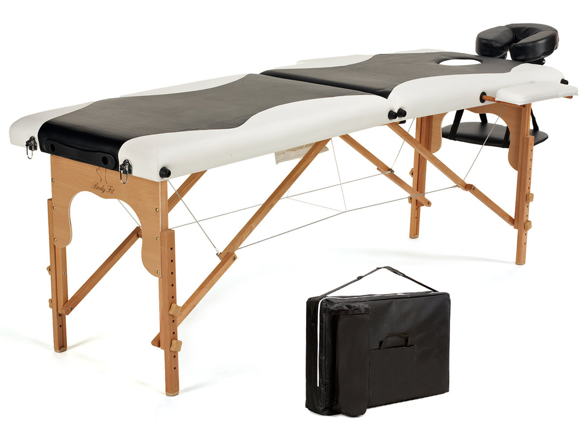 BODYFIT Łóżko do masażu 2 segmentowe BODYFIT, czarno-białe, 216x82 cm