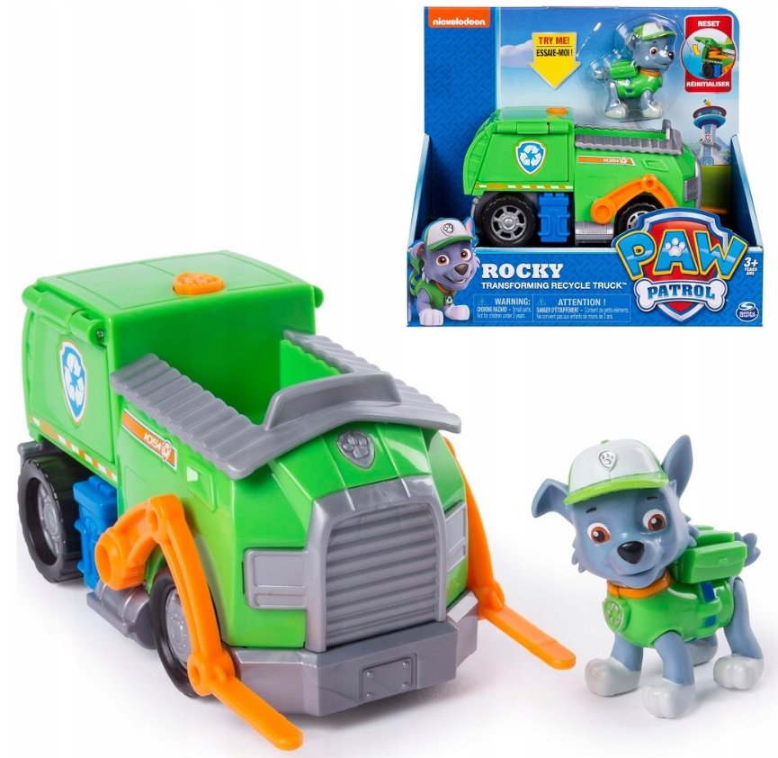 Psi Patrol, pojazd transformujący śmieciarka z figurką Rocky