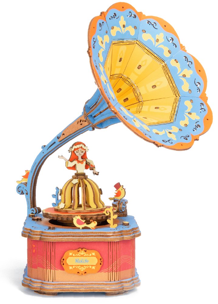 Robotime Technology puzzle 3D drewniany model Pozytywka Gramofon