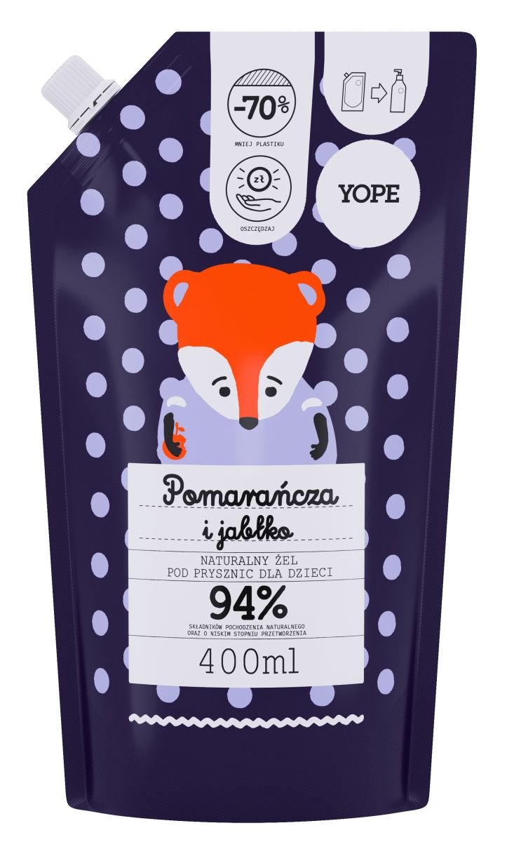 Yope Yope żel pod prysznic dla dzieci Pomarańcza i Jabłko 400ml refill