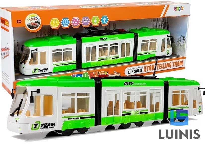 Import LEANToys Tramwaj Wycieczkowy na Baterie 46 cm Dźwięki i Światła 1:16 Zielony