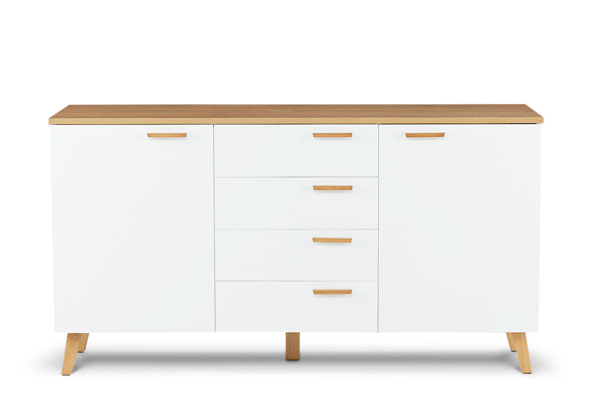 Komoda FRISK biały/dąb naturalny / 150x81x46 / płyta wiórowa