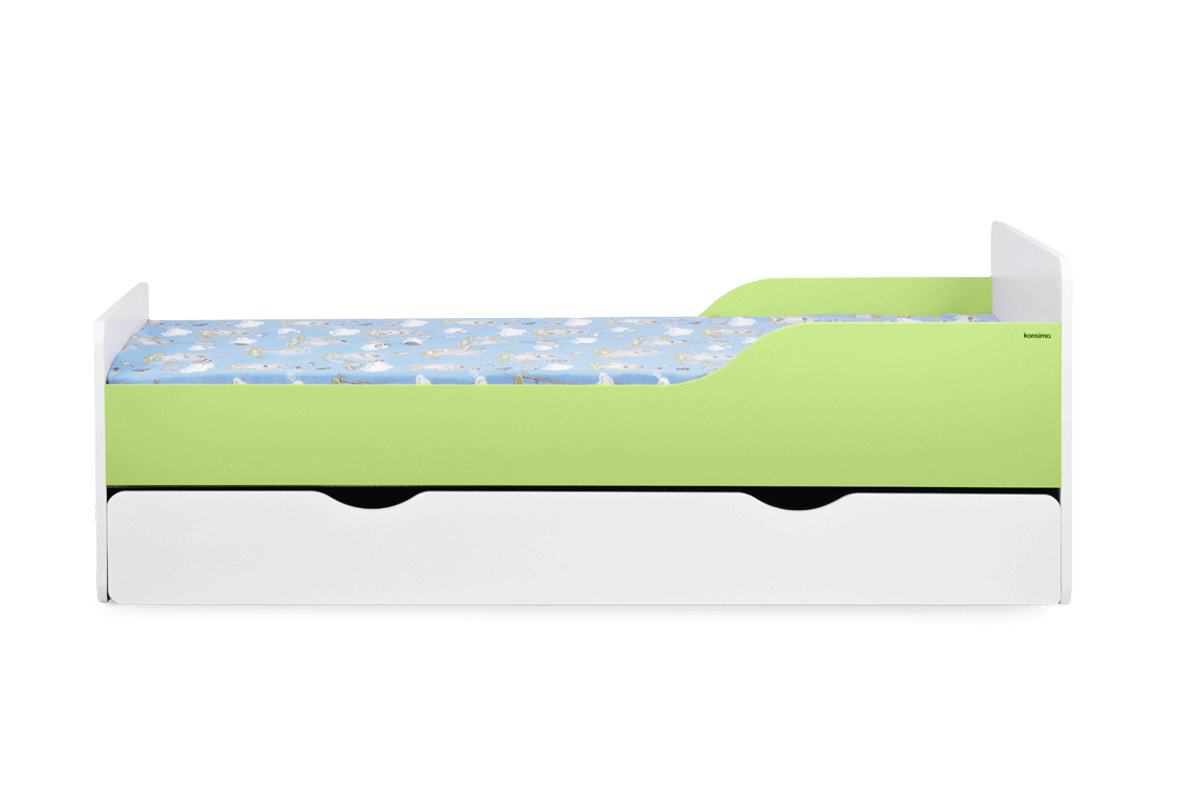 Łóżko biało-zielone, z szufladą, z materacem 164x55x84