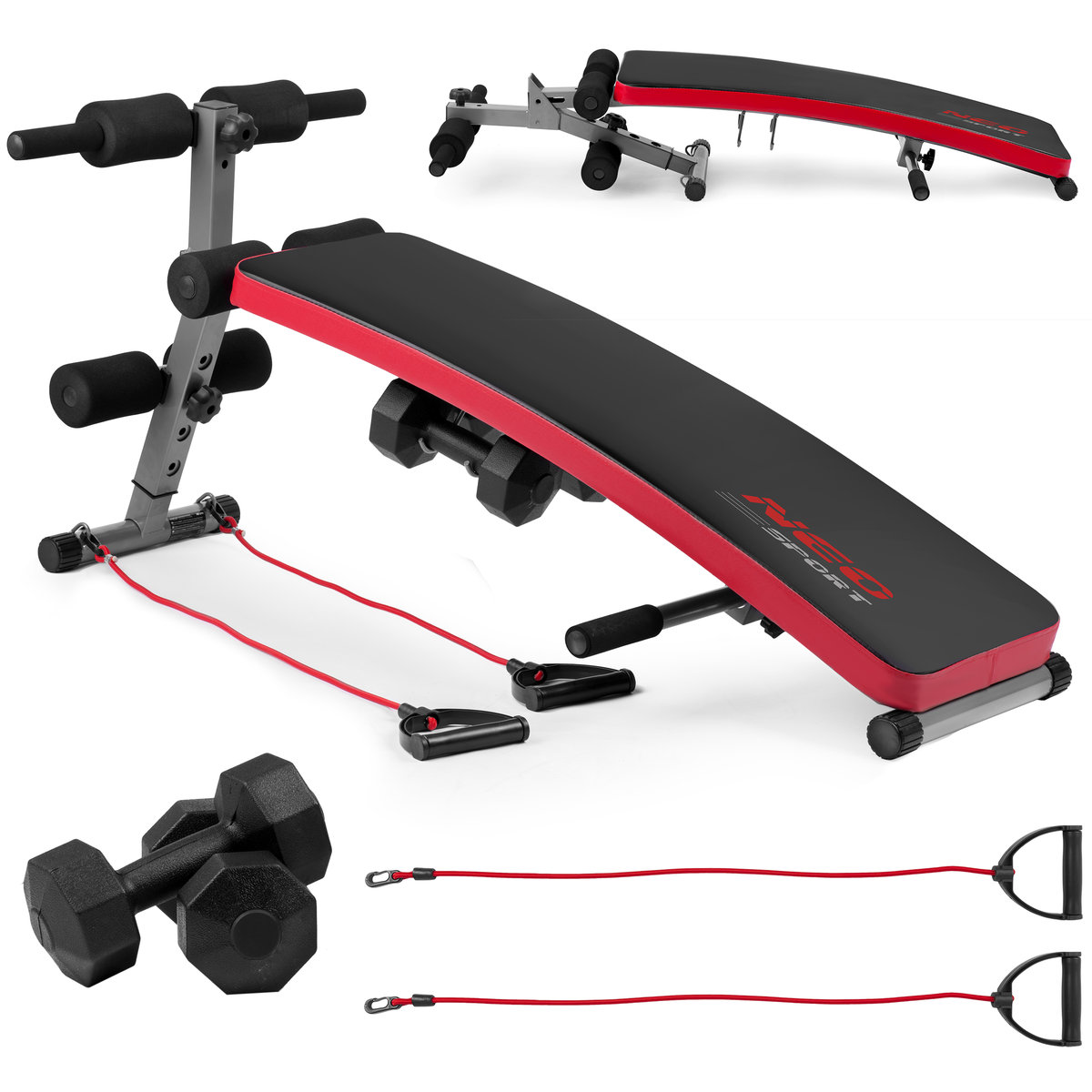 Neo-Sport Ławeczka do ćwiczeń skośna z ekspanderami i hantlami NS-211 121100