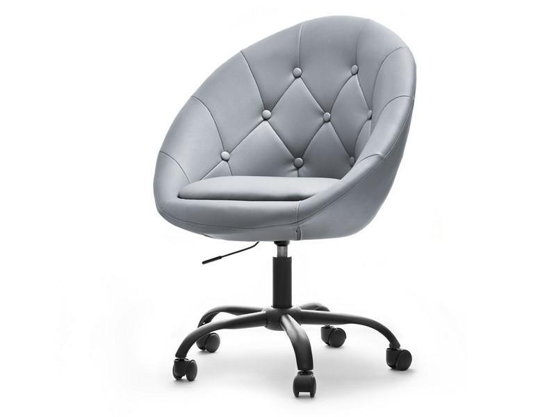 Pikowany Fotel Na Mobilnej Podstawie Lounge 4 Szara Ekoskóra Czarny