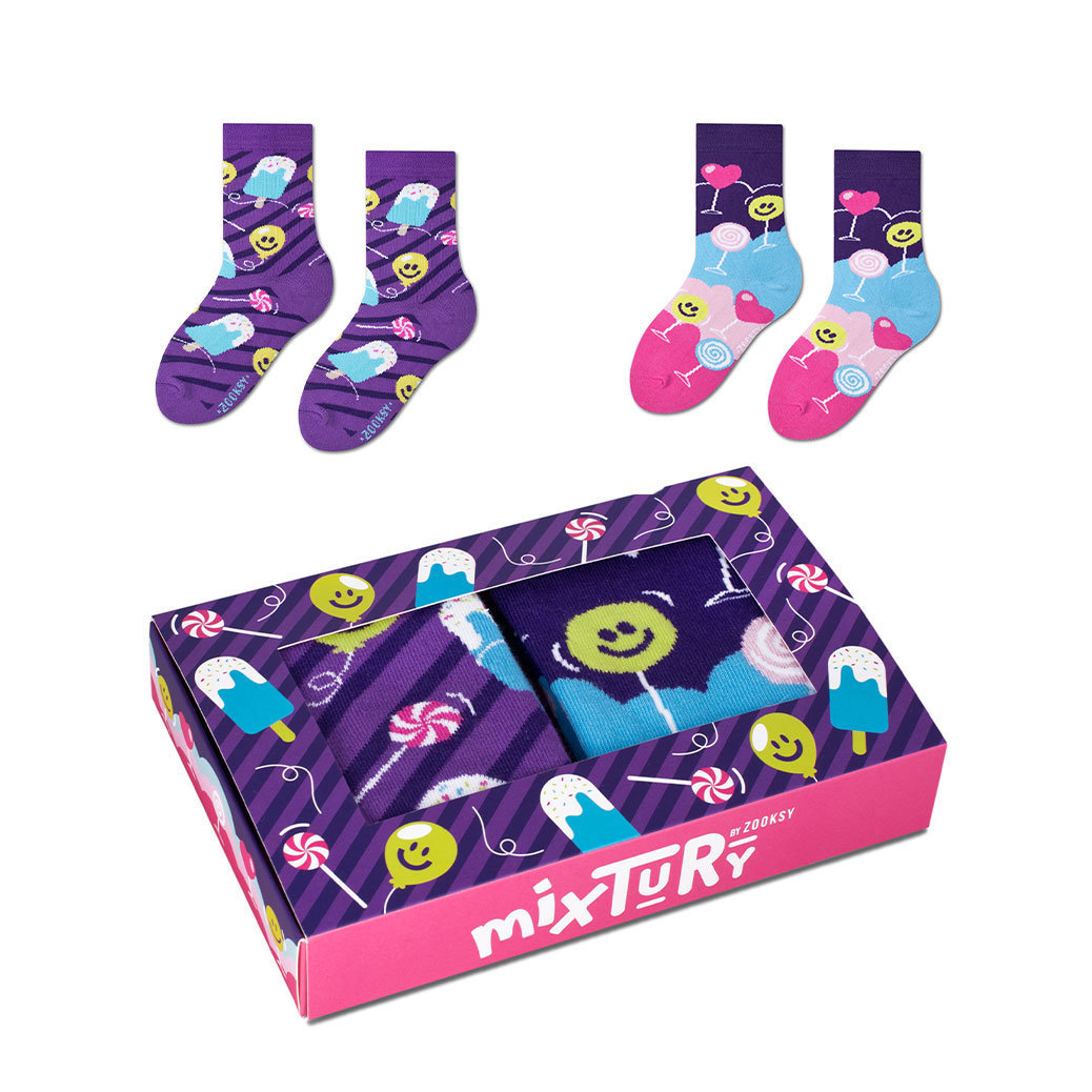 Zestaw kolorowych skarpetek w słodycze r.30-35 - mixTURY Słodkości