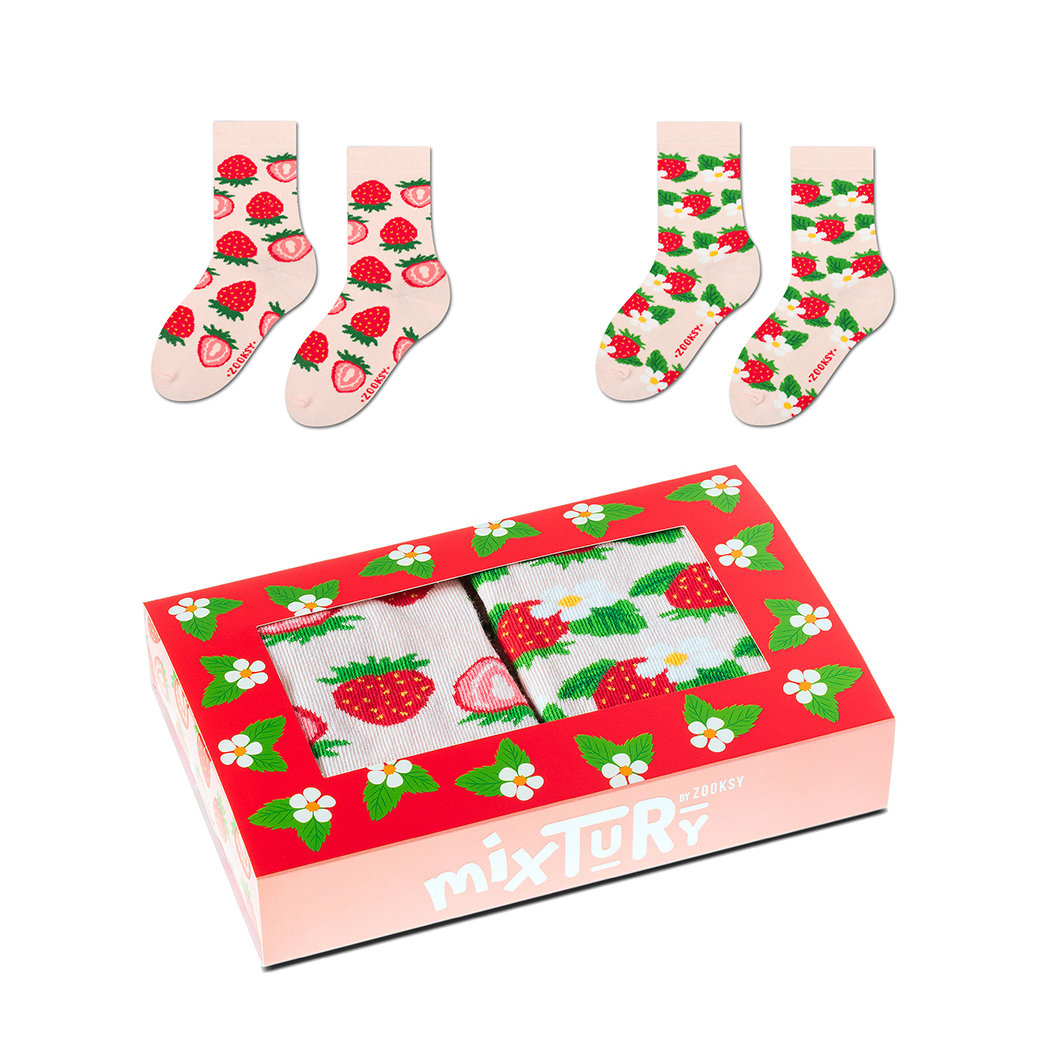 Zestaw kolorowych skarpetek dla dzieci w truskawki r.30-35- mixTURY Truskawkowe