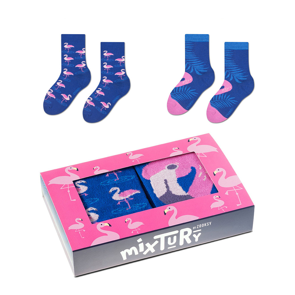 Zestaw kolorowych skarpetek w flamingi r.30-35 - mixTURY Pink Flamingo